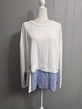 Madison Curvy White & Blue Long Sleeve Top Size 2X